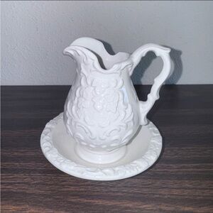 Vintage Inarco Japan Creamy White Small Pitcher & Plate Set